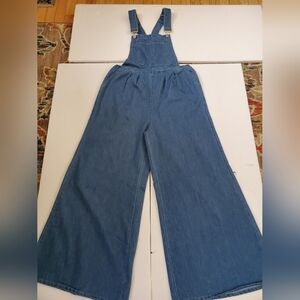 Wide Leg Loose Light  Denim Overalls Bell Bottom Cotton/poly Blend Women S